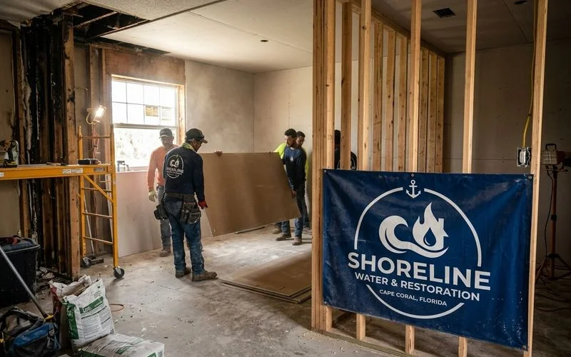 Reconstruction in progress after fire damage restoration