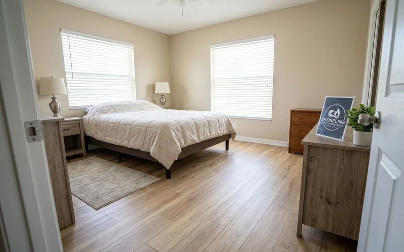 Restored bedroom after residential water damage restoration