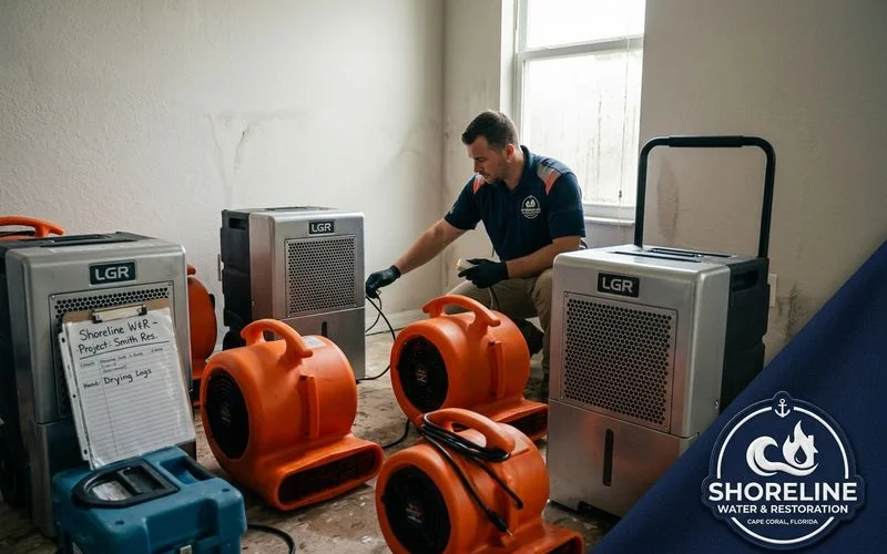 Structural drying equipment deployed after emergency water extraction
