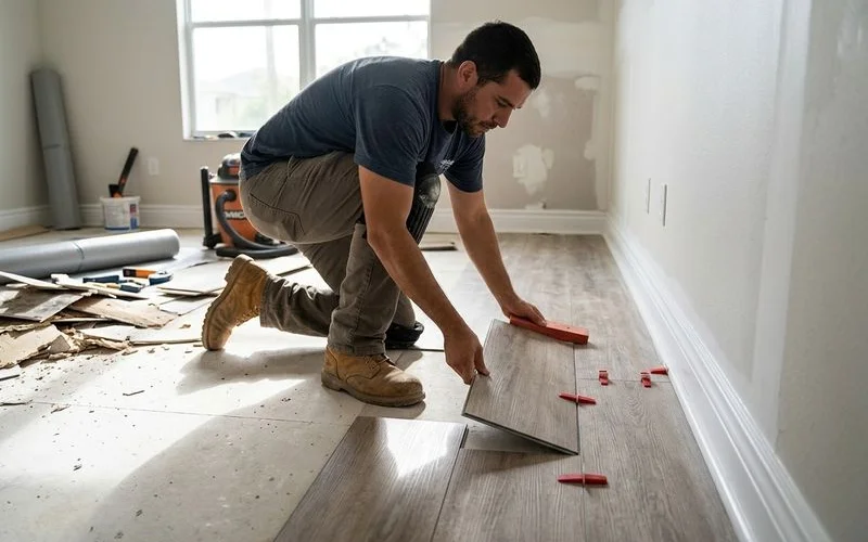 Flooring installation during property reconstruction