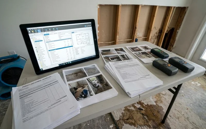 Xactimate estimate being prepared for water damage insurance claim