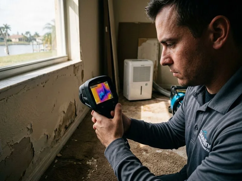 Shoreline technician using professional moisture detection equipment